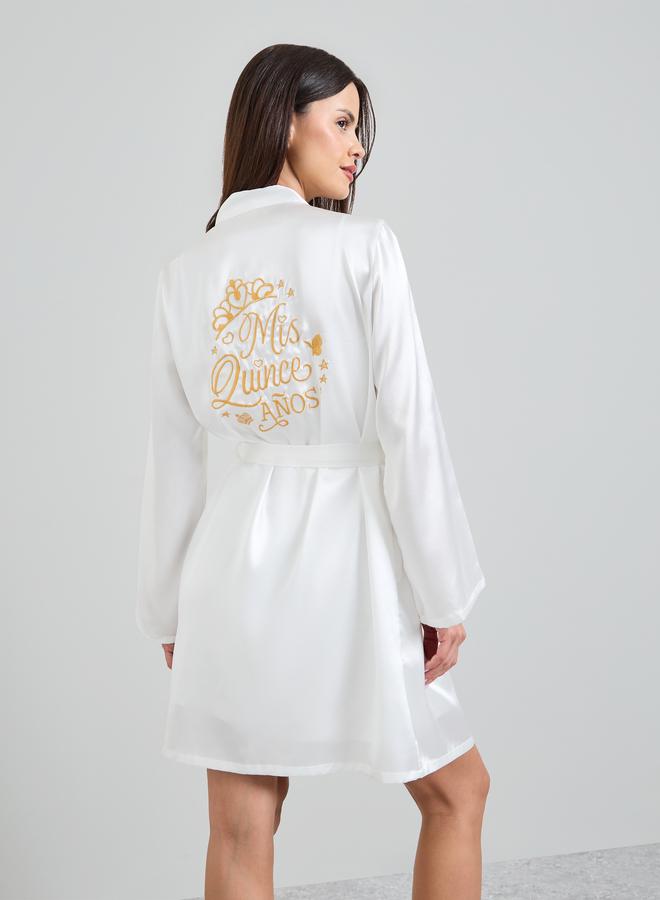 Take Two White Long Sleeve Satin Robe - Image 1