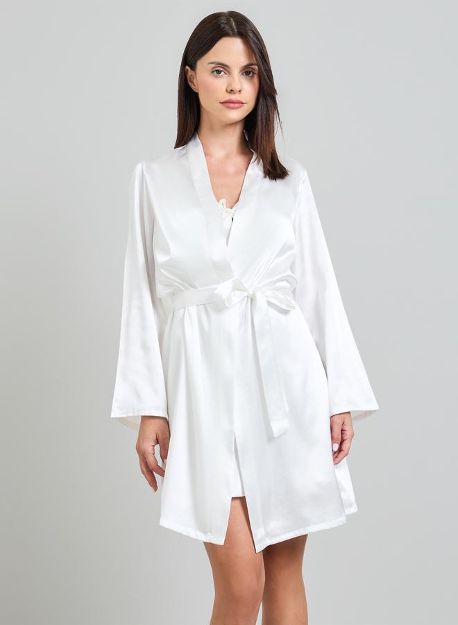 Take Two White Long Sleeve Satin Robe - Image 3