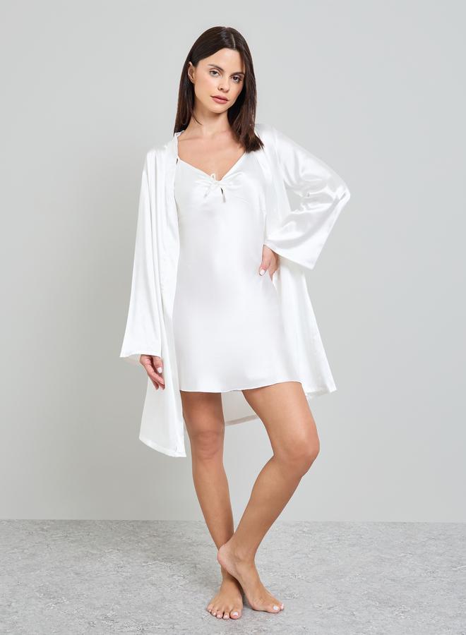 Take Two White Long Sleeve Satin Robe - Image 2