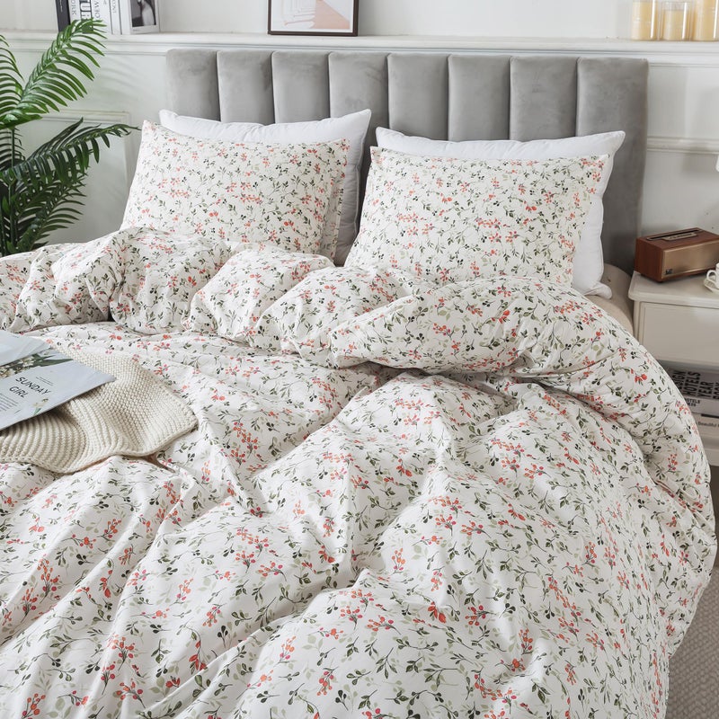 Honeilife Duvet Dover King Size - 100 ٪ Cofton Comforter Cover Floral Cover Cover Tears Trevable Dovet Woving with Zipper Closure & Corner Ties 3 -PC Wildflower Cover Sets Red Bean - Image 5