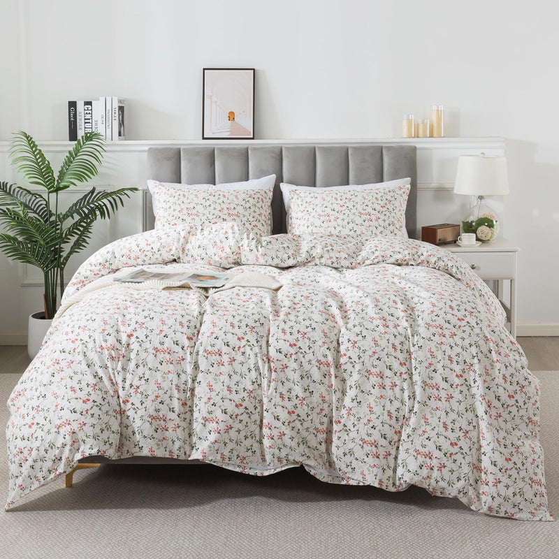 Honeilife Duvet Dover King Size - 100 ٪ Cofton Comforter Cover Floral Cover Cover Tears Trevable Dovet Woving with Zipper Closure & Corner Ties 3 -PC Wildflower Cover Sets Red Bean - Image 2
