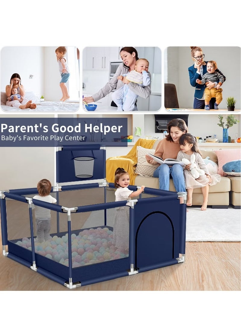 Toshionics Portable Baby Playpen, Foldable Safety Fence for Kids & Toddlers, Indoor & Outdoor Use, Activity Center with 30 Balls, Easy Fold Play Yard, Baby Safety Playpen with Basketball Hoop  - Image 3