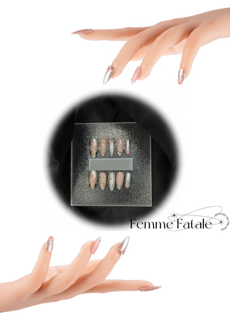 Makeup Gift, Pink Handmade Fake Nails Set, Luxury Golden Color Hard Shell Cosmetic Bag, Handheld UV LED Nail Lamp with USB Charging Cable - Image 5