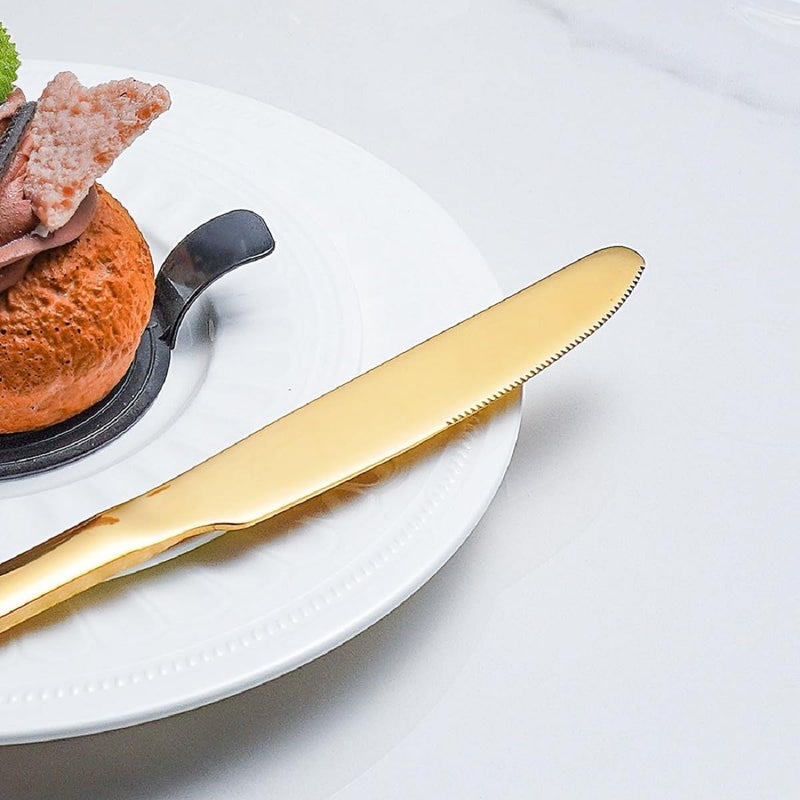 MOBDESK Gold Silverware Set 30Piece Stainless Steel Flatware with Steak Knives Cutlery Utensil Include Forks Spoons Home Kitchen Restaurant Perfect Serving Set Mirror Polished Dishwasher Safe - Image 3