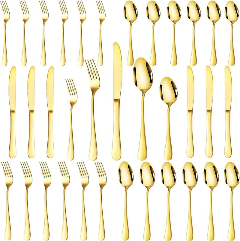 MOBDESK Gold Silverware Set 30Piece Stainless Steel Flatware with Steak Knives Cutlery Utensil Include Forks Spoons Home Kitchen Restaurant Perfect Serving Set Mirror Polished Dishwasher Safe - Image 1