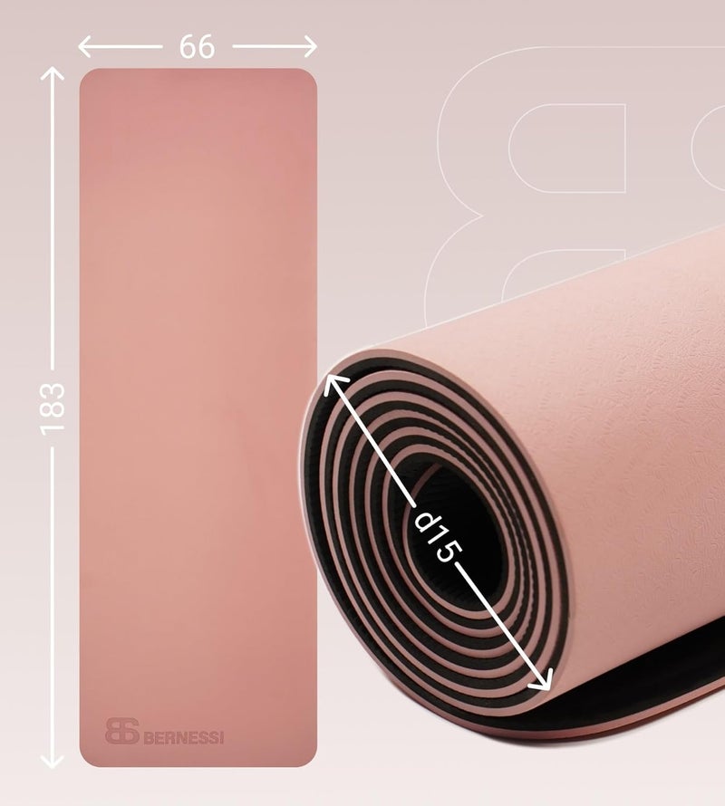 Bernessi 8MM Yoga Mat with Carrying Strap Anti-Slip for Home Workout Exercises Meditation Eco Friendly, Non Skid TPE Yoga Mattres for Pilates 183x61x0.8cm Thick, Pink/Black - Image 5