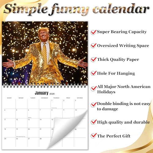 Xinwoxun 2026 Wall Calendar 12 month wall planners,us president donald funny photo calendar,MAGA calendar,thick paper,easy organization,beautiful Wall Calendar for home and office,funny gif (B) - Image 3