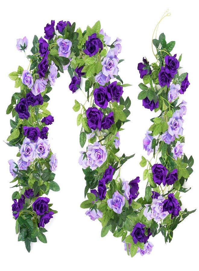 Kisflower 3Pack Artificial Rose Flower Garland, 23.7FT Fake Vines Silk Flowers Hanging Rose Ivy for Wedding Arch Decorations Room Party Home Garden Hotel Office Wall Decor (Purple) - Image 1