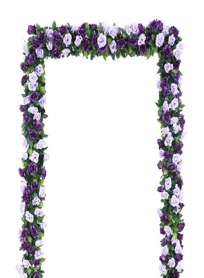 Kisflower 3Pack Artificial Rose Flower Garland, 23.7FT Fake Vines Silk Flowers Hanging Rose Ivy for Wedding Arch Decorations Room Party Home Garden Hotel Office Wall Decor (Purple) - Image 3