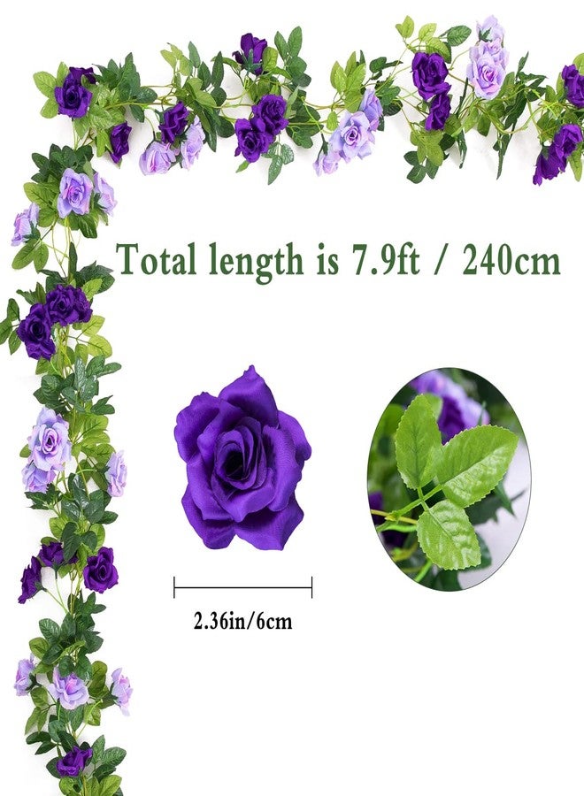 Kisflower 3Pack Artificial Rose Flower Garland, 23.7FT Fake Vines Silk Flowers Hanging Rose Ivy for Wedding Arch Decorations Room Party Home Garden Hotel Office Wall Decor (Purple) - Image 2