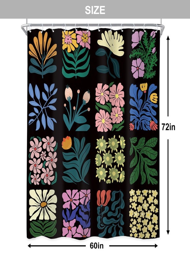 Newsely Retro Shower Curtain 60Wx72L Inch Vintage Abstract Cute Boho Floral Botanical Geometric Groovy Black Blue Aesthetic Bathroom Set Bohemian Waterproof Bath Decoration Accessories Home Decor - Image 5