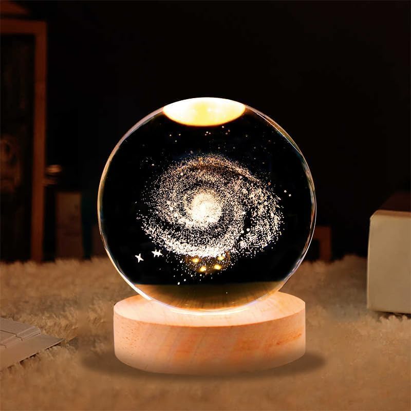 SHOPOGENIX Solar System Crystal Ball Night Light,Glass Ball Night LED Lamp with USB Powered 2.36 Inch Wooden Base Colorful Crystal Ball for Gifts Men,Women,Kids,Boys,Girls (Galaxy Light) - Image 3