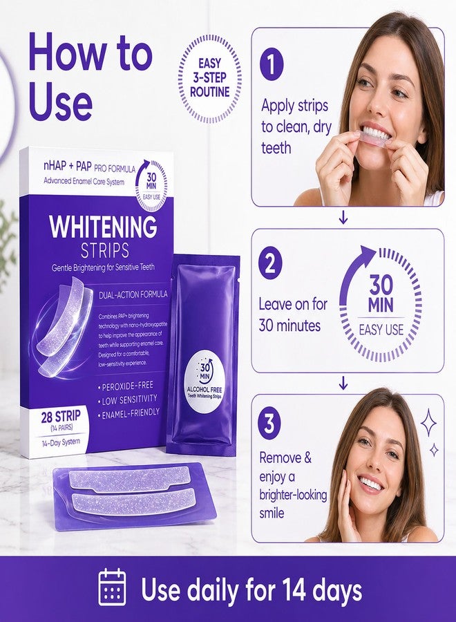Peehss Purple Teeth Whitening Strips, 14 Pairs nHAP + Color Correcting, Peroxide-Free Gentle Whitening for Sensitive Teeth, Helps Reduce Appearance of Stains, Enamel-Friendly (14 Pairs - Image 3
