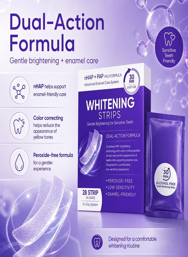 Peehss Purple Teeth Whitening Strips, 14 Pairs nHAP + Color Correcting, Peroxide-Free Gentle Whitening for Sensitive Teeth, Helps Reduce Appearance of Stains, Enamel-Friendly (14 Pairs - Image 4