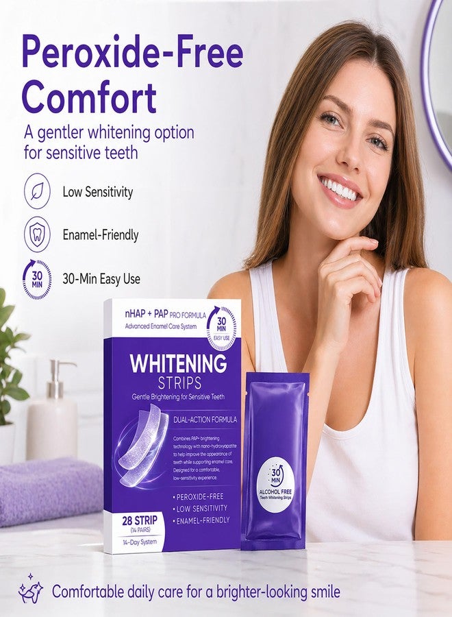 Peehss Purple Teeth Whitening Strips, 14 Pairs nHAP + Color Correcting, Peroxide-Free Gentle Whitening for Sensitive Teeth, Helps Reduce Appearance of Stains, Enamel-Friendly (14 Pairs - Image 5