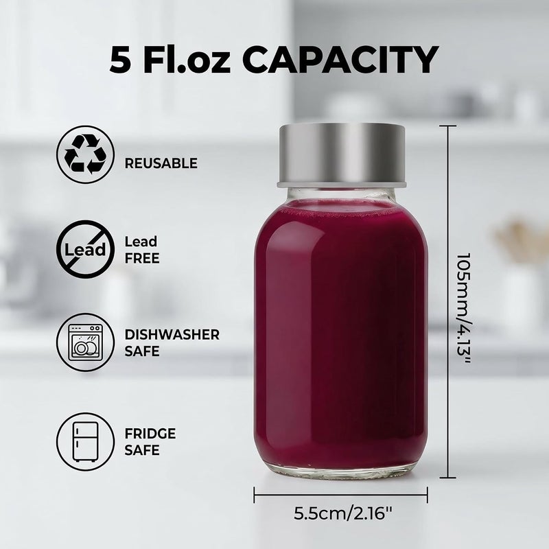Danmu Glass Juice Bottles with Lids 5oz,Juicing Bottles Reusable Glass 100% Leakproof for Juicing,Ginger Shot,Wellness Shot,Water,Kombucha,Milk,Milkshake,Coffee 6 Pack,Dishwasher Safe - Image 2