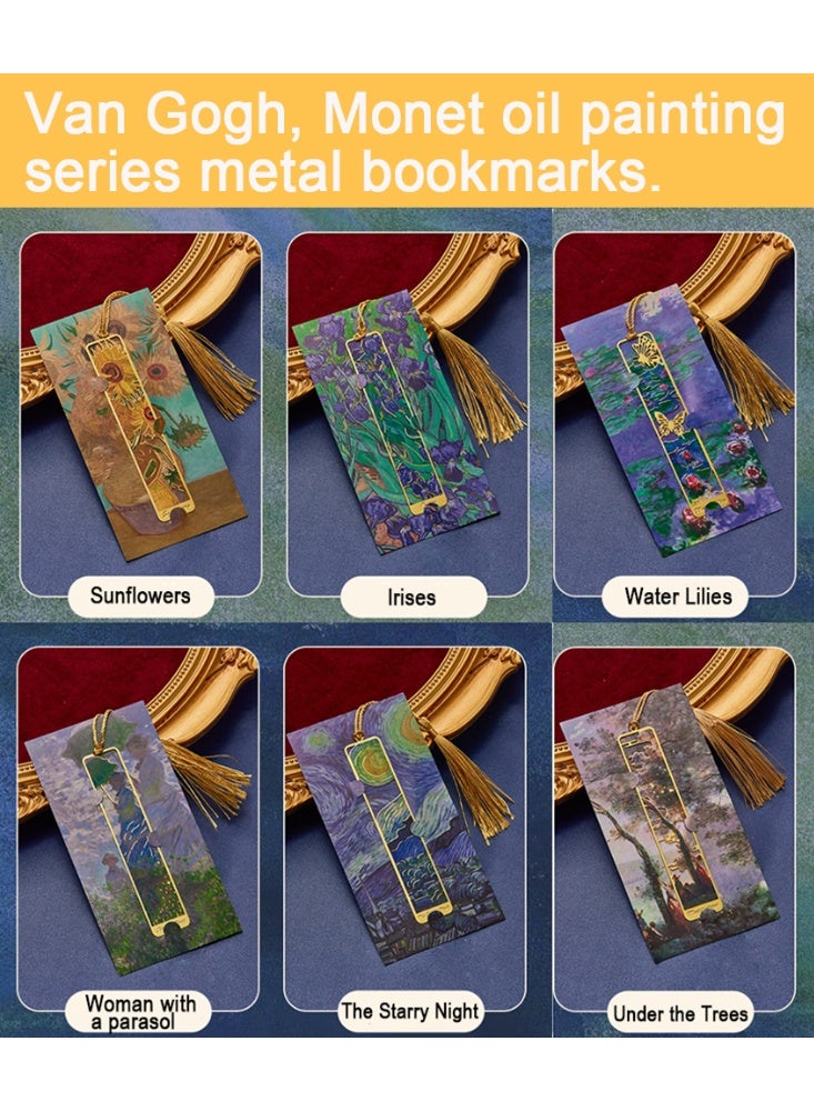 علامات دليل للكتب المعدنية مع خرزة، موضوع فنية فان جوخ مع متتبع مجوف، يدوية عصرية، مثالية لعشاق الكتب والقارئين، المعلمين والطلاب والأطفال - مستلزمات المدرسة والمكتب والمنزل - 6 قطع - Image 2