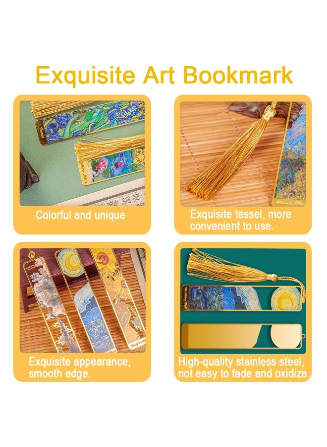 علامات دليل للكتب المعدنية مع خرزة، موضوع فنية فان جوخ مع متتبع مجوف، يدوية عصرية، مثالية لعشاق الكتب والقارئين، المعلمين والطلاب والأطفال - مستلزمات المدرسة والمكتب والمنزل - 6 قطع - Image 3
