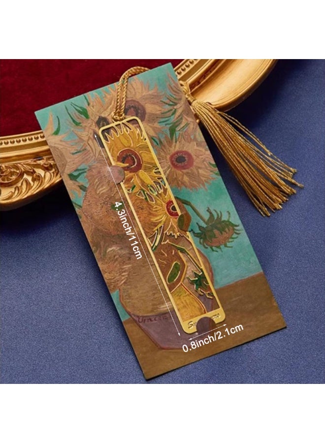 علامات دليل للكتب المعدنية مع خرزة، موضوع فنية فان جوخ مع متتبع مجوف، يدوية عصرية، مثالية لعشاق الكتب والقارئين، المعلمين والطلاب والأطفال - مستلزمات المدرسة والمكتب والمنزل - 6 قطع - Image 4