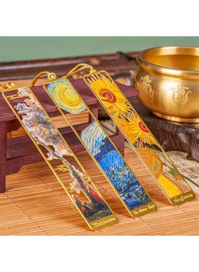 علامات دليل للكتب المعدنية مع خرزة، موضوع فنية فان جوخ مع متتبع مجوف، يدوية عصرية، مثالية لعشاق الكتب والقارئين، المعلمين والطلاب والأطفال - مستلزمات المدرسة والمكتب والمنزل - 6 قطع - Image 5