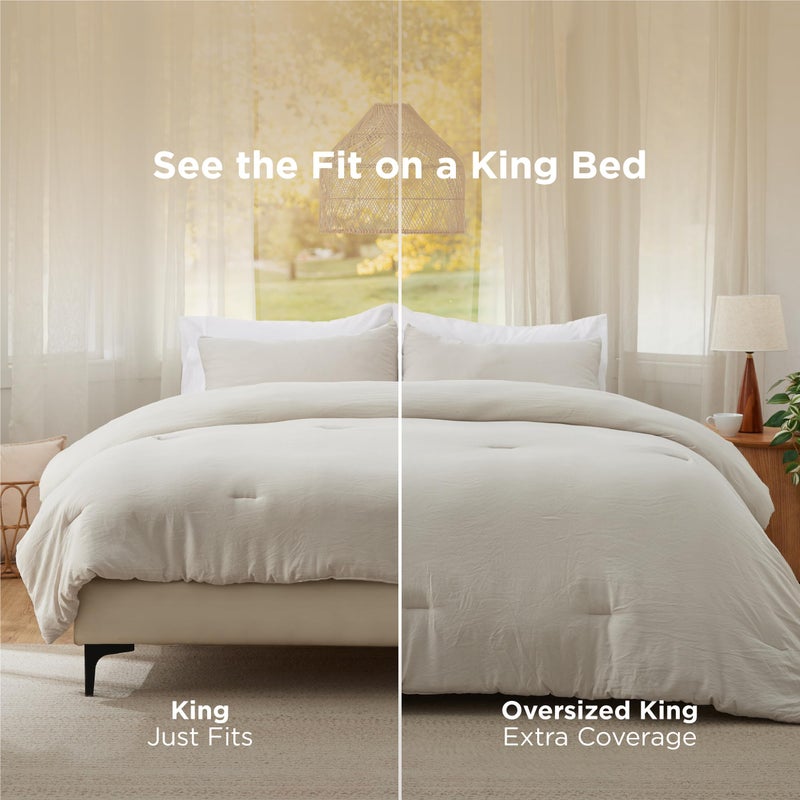 Bedsure Oversized Queen Comforter Set, Beige Soft Prewashed Bedding for All Seasons, 3 Pieces GentleSoftâ„¢ Bed Set, 1 Lightweight Comforter (98"x98") and 2 Pillowcases (20"x26") - Image 2