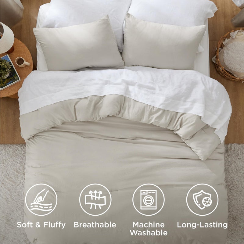 Bedsure Oversized Queen Comforter Set, Beige Soft Prewashed Bedding for All Seasons, 3 Pieces GentleSoftâ„¢ Bed Set, 1 Lightweight Comforter (98"x98") and 2 Pillowcases (20"x26") - Image 4