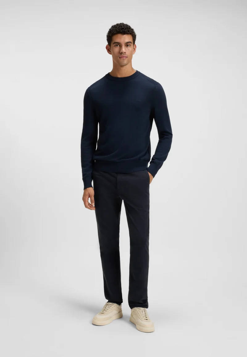 BOSS Dark Blue Slim-fit chinos in stretch-cotton satin for Men | Best Price UAE