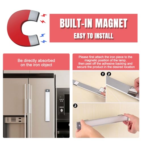 LEPOTEC LED Motion Sensor Light,Under Counter Lighting, Wireless USB Rechargeable Kitchen Night Lights,Battery Powered Operated Light,54-LED Light for Wardrobe,Closets,Cabinet,Cupboard, 2 Count (Pack of 1) - Image 4