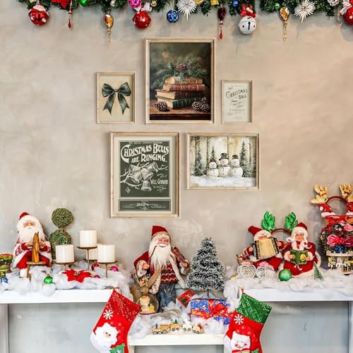 uniro Christmas Wall Art Prints Dark Green Christmas Prints Set Gallery wall Winter Farmhouse Holiday Canvas Art Print Moody Nostalgic Cottage Decor Set of 5 Prints Rustic Santa Picture Decor for Bedroom Living Room Gallery Winter Room Decor Holiday Decoration Gifts - Image 3