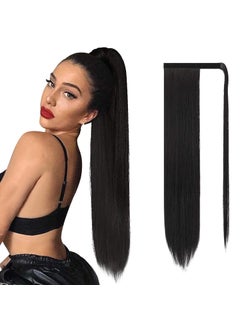 SOFEIYAN SOFEIYAN Long Straight Ponytail Extension 28 inch Wrap Around Ponytail Synthetic Hair Extensions Clip in Ponytail Hairpiece for Women off Black 