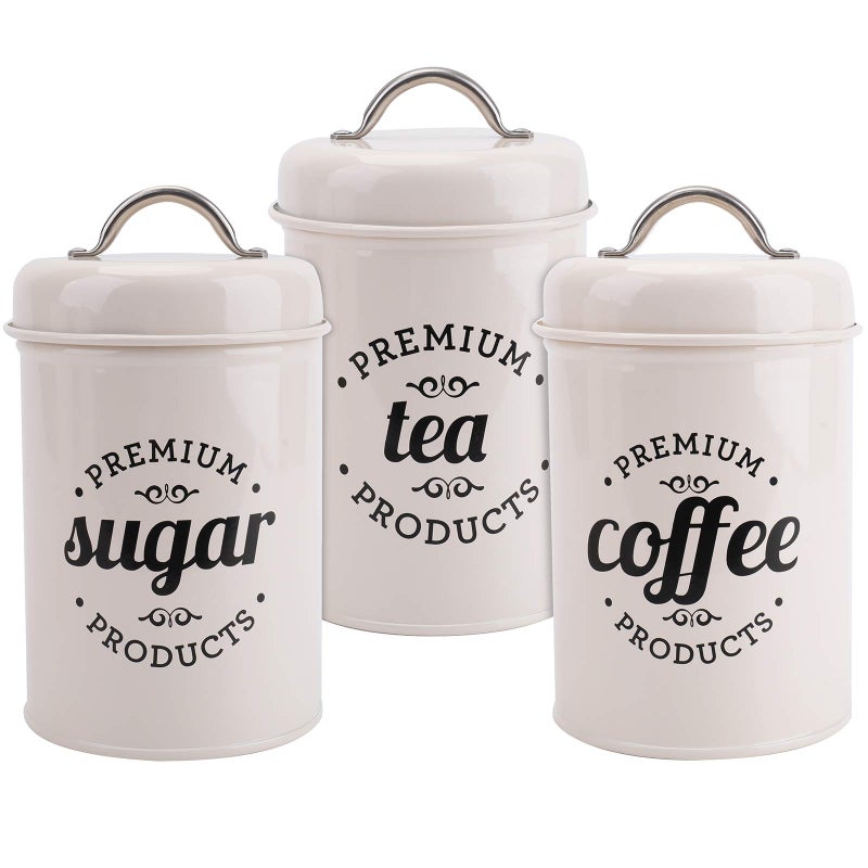 Hedume Set of 3 Airtight Kitchen Canister Decorations with Lids Coffee Tea Sugar Metal Containers Decorative Nesting Kitchen Canister Jars Food Storage