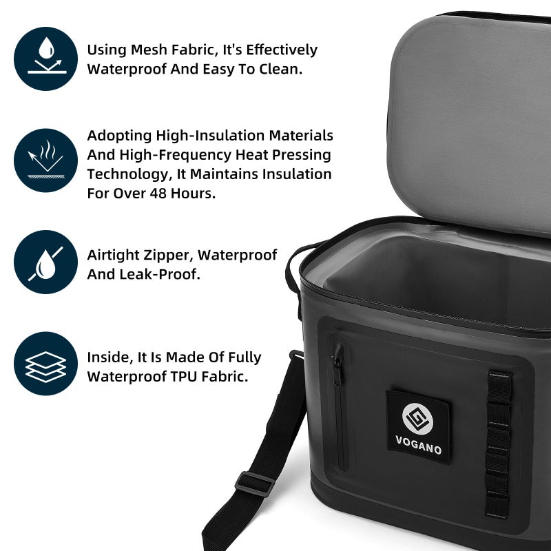 Vogano Soft Cooler - Insulated Leak-Proof Cooler Bag with Waterproof Zipper | 28 Can Portable Ice Chest for Camping, Beach, Travel, Picnic, Fishing (Dark Grey) - Image 3