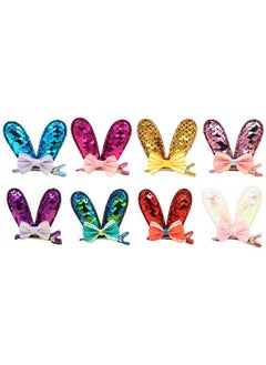 BinaryABC Easter Bunny Rabbit Ears Bow Hair Clips Hairpins Barretteeaster Party Hair Accessoryeaster Party Supplies8Pcs(Mixed Color)  - Image 1