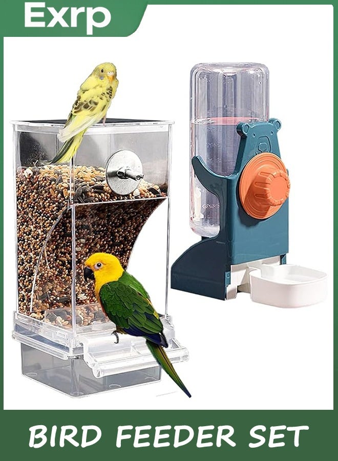 Bird Feeder Water Dispenser set, Automatic Parrot Feeder Cage Accessories, Clear Parakeet Seed container Food Feeder Drinker for Cage, Cockatiel Finch Lovebirds Budgies Canary
