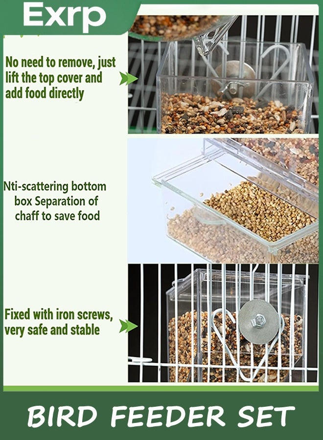 Exrp Bird Feeder Water Dispenser set, Automatic Parrot Feeder Cage Accessories, Clear Parakeet Seed container Food Feeder Drinker for Cage, Cockatiel Finch Lovebirds Budgies Canary - Image 2