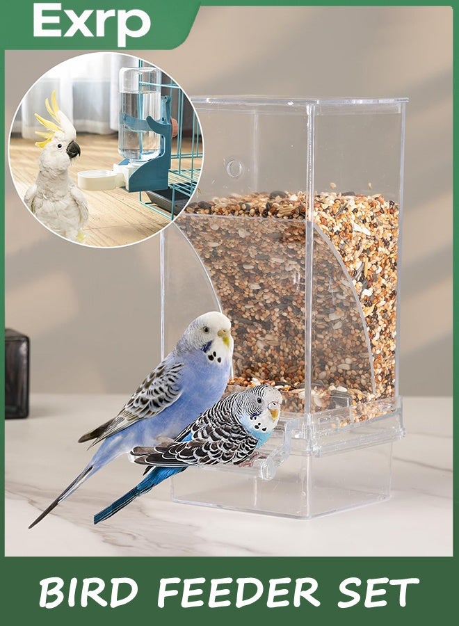 Exrp Bird Feeder Water Dispenser set, Automatic Parrot Feeder Cage Accessories, Clear Parakeet Seed container Food Feeder Drinker for Cage, Cockatiel Finch Lovebirds Budgies Canary - Image 4