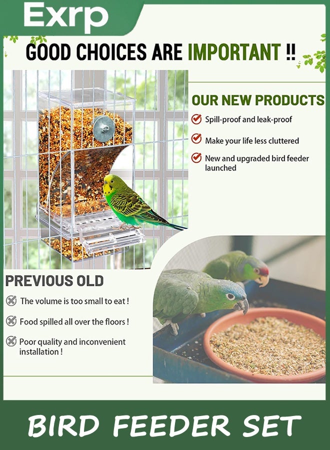 Exrp Bird Feeder Water Dispenser set, Automatic Parrot Feeder Cage Accessories, Clear Parakeet Seed container Food Feeder Drinker for Cage, Cockatiel Finch Lovebirds Budgies Canary - Image 5