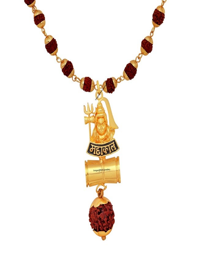 Mahi Lord Shiv/Mahakal Trishul and Damru Religious God Pendant with 24 Inch Rudraksh Mala for Men and Women (PS1101705G) - Image 1