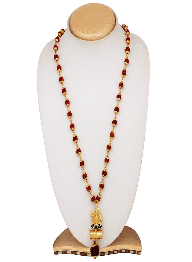 Mahi Lord Shiv/Mahakal Trishul and Damru Religious God Pendant with 24 Inch Rudraksh Mala for Men and Women (PS1101705G) - Image 2