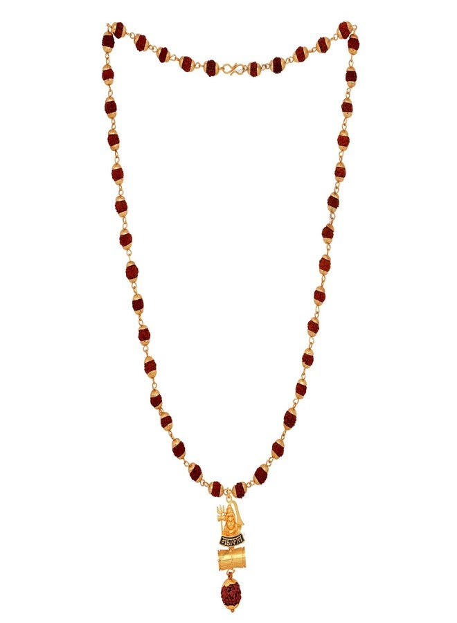 Mahi Lord Shiv/Mahakal Trishul and Damru Religious God Pendant with 24 Inch Rudraksh Mala for Men and Women (PS1101705G) - Image 4