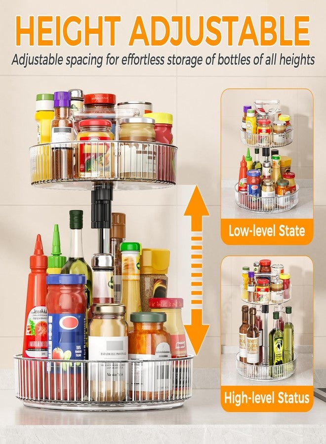Seoneiro 2-Tier Lazy Susan 360° Rotating Turntable Organizer Rack with Handles Height Adjustable, Spice Rack Holder Organizer for Cabinet, Pantry Organizers Bathroom Countertop Storage (Transparent Color) - Image 5