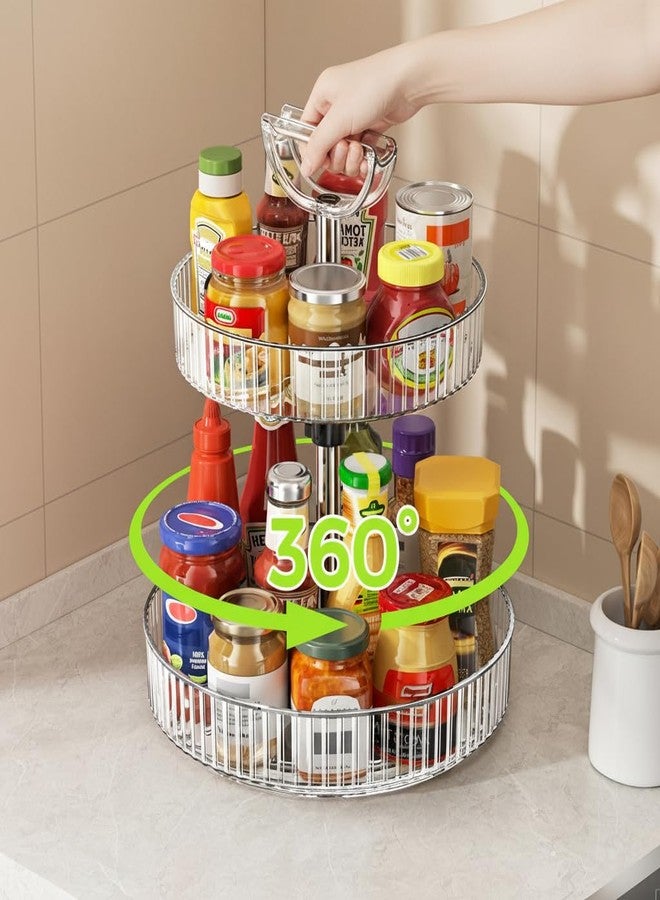 Seoneiro 2-Tier Lazy Susan 360° Rotating Turntable Organizer Rack with Handles Height Adjustable, Spice Rack Holder Organizer for Cabinet, Pantry Organizers Bathroom Countertop Storage (Transparent Color) - Image 2