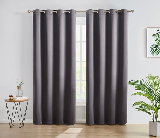 HLCME OXFORD GREY BLACKOUT CURTAINS HEAT COLD BLOCKING CURTAINS THERMAL INSULATED WINDOW CURTAIN GROMMET PANELS SET OF 2 52 W X 84 INCH LENGTH CHARCOAL GREY