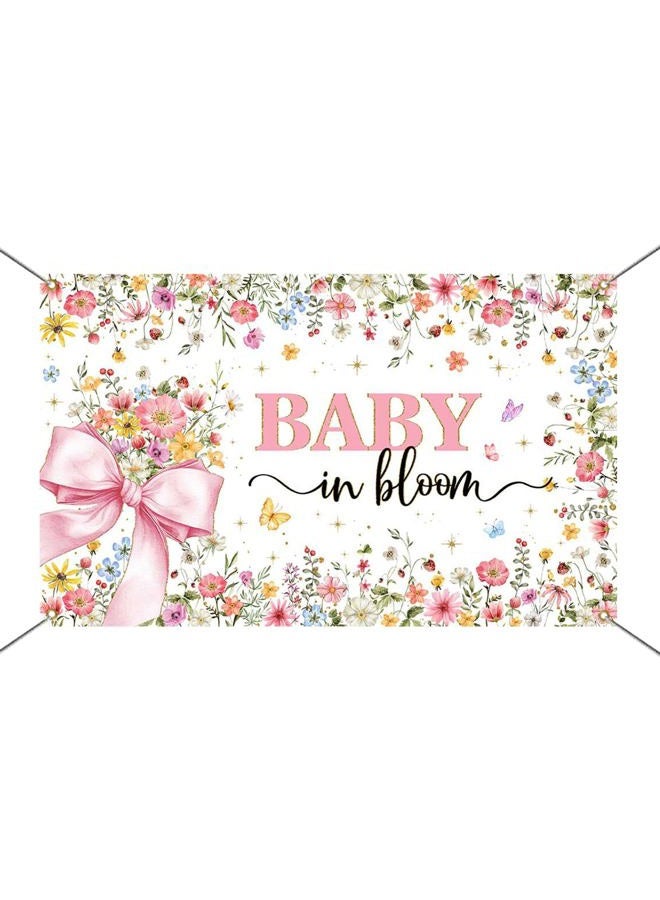 Mocsicka Baby in Bloom Baby Shower Banner Backdrop for Girls Pink Bow Baby Girl Shower Party Background Decorations Wildflower Butterfly Gold Glitter Photography Banner (6x3.6ft) - Image 5