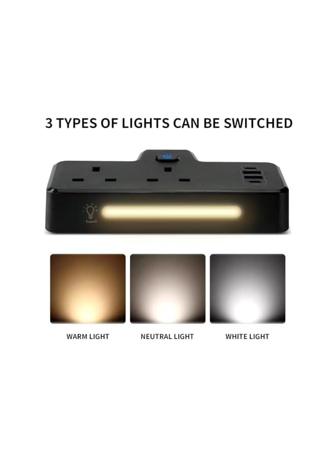 promass Multi Plug Extension Socket, 6 in 1 Wall Charger with Night Light, 2 AC Outlet Extender PD 20W USB-C & 2 USB-A QC 3.0, Triple UK Power Sockets for Home, Office, Kichen, Black - Image 4