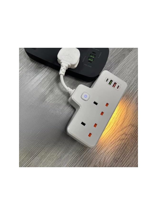 promass Multi Plug Extension Socket, 6 in 1 Wall Charger with Night Light, 2 AC Outlet Extender PD 20W USB-C & 2 USB-A QC 3.0, Triple UK Power Sockets for Home, Office, Kichen, Black - Image 3