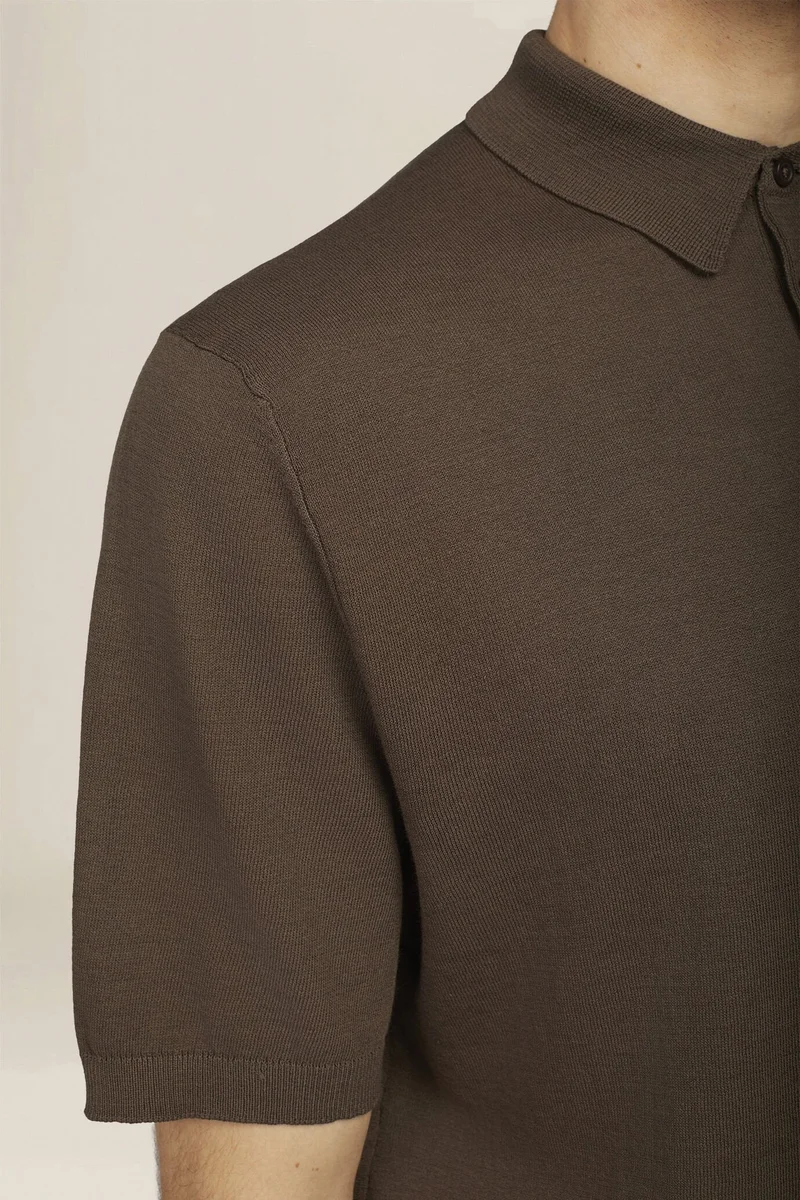 Doppelganger Brown Men's regular fit 100% cotton knitted polo shirt - Brown for Men | Best Price UAE