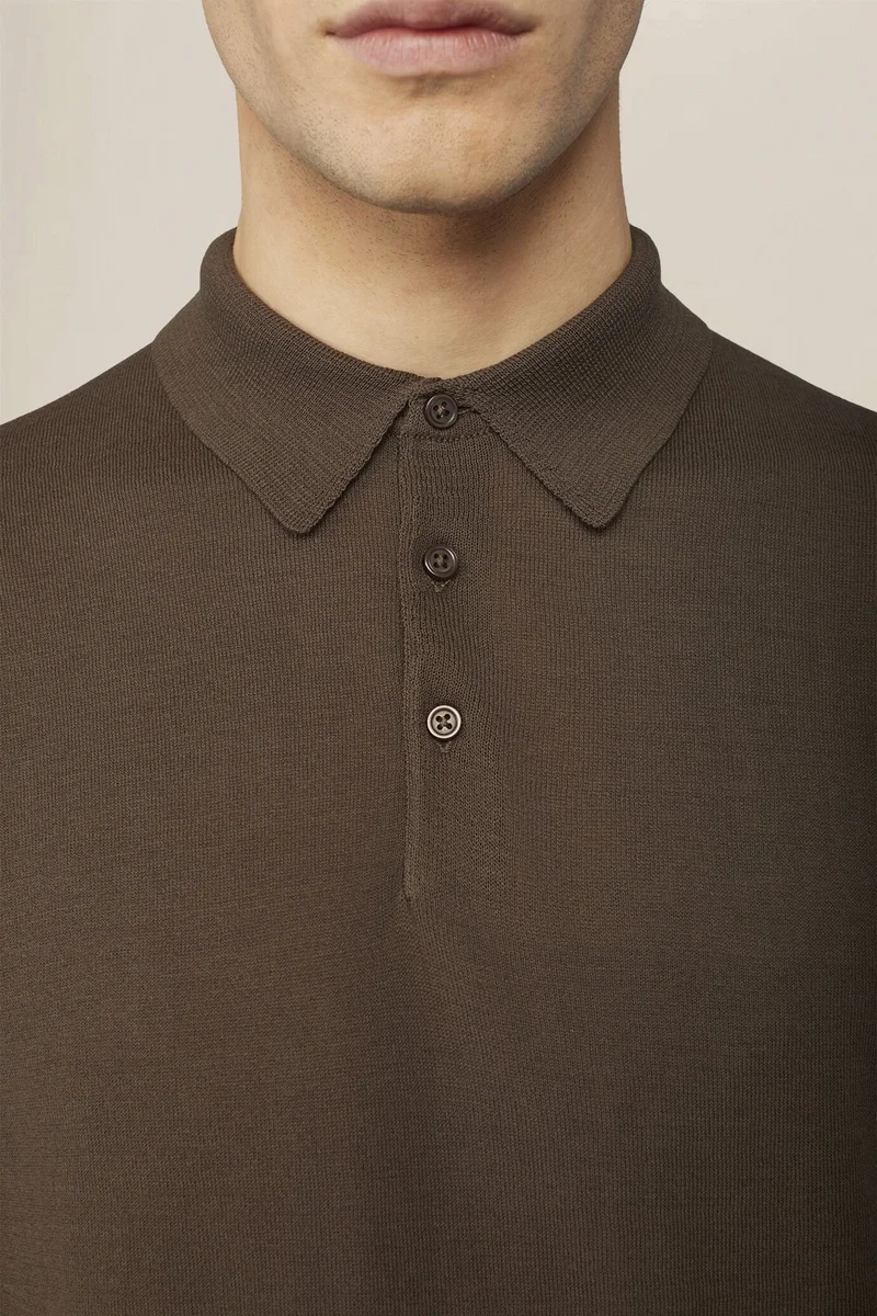 Doppelganger Brown Men's regular fit 100% cotton knitted polo shirt - Brown for Men | Best Price UAE