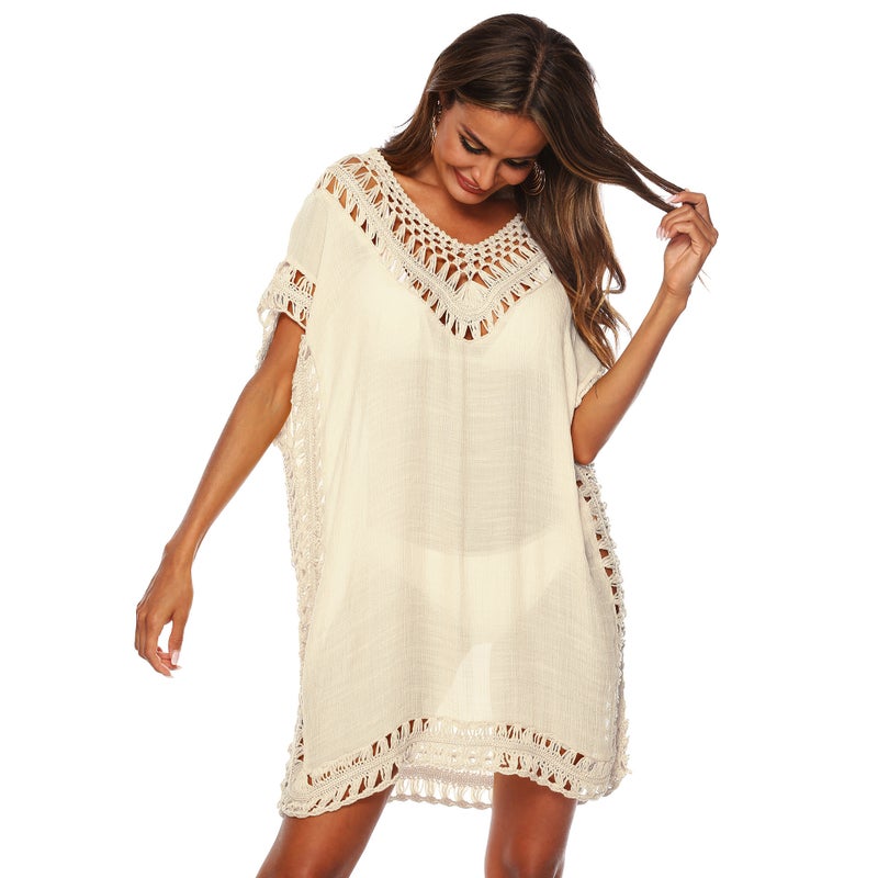 new V-neck beach skirt blouse hollow hand hook beach blouse beach skirt explosions - Image 1