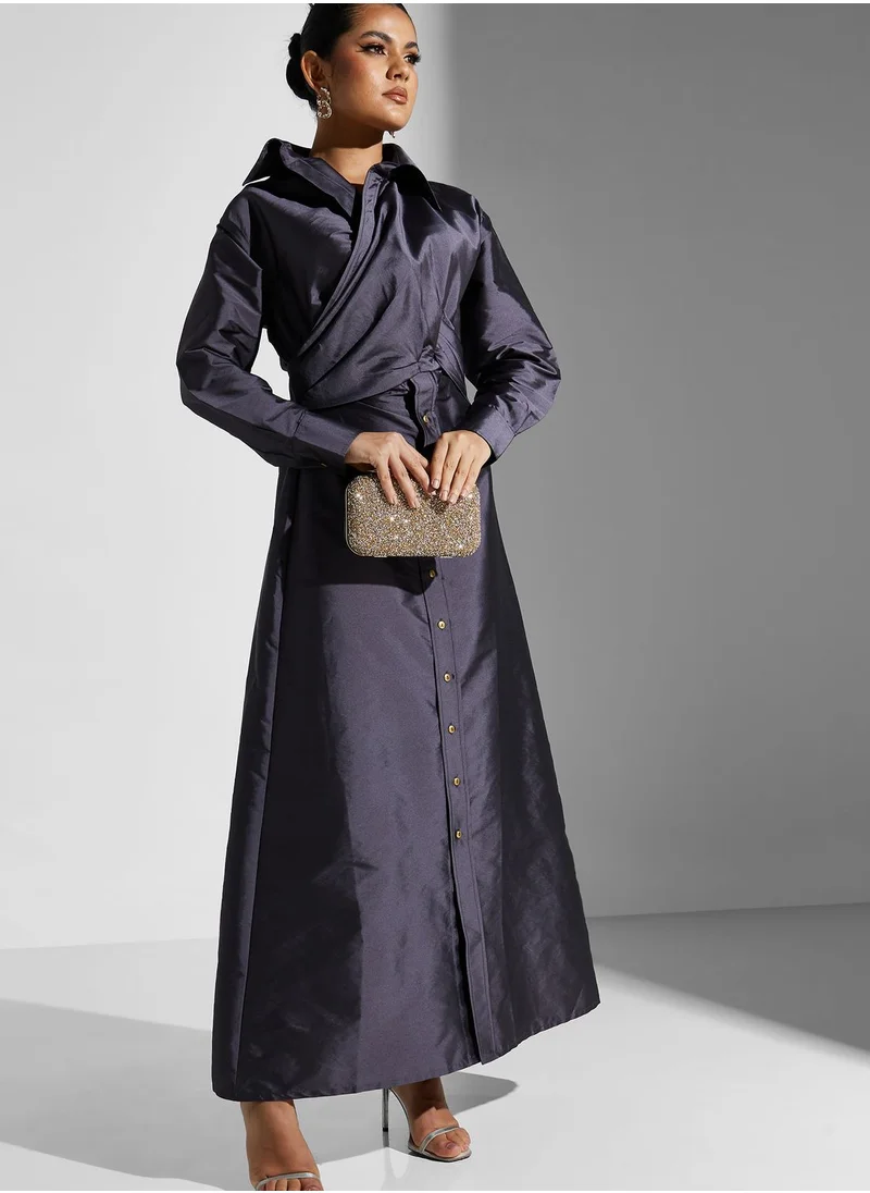 Namshi X Zena Louay Zena Louay Wrap Styles Button Down Dress